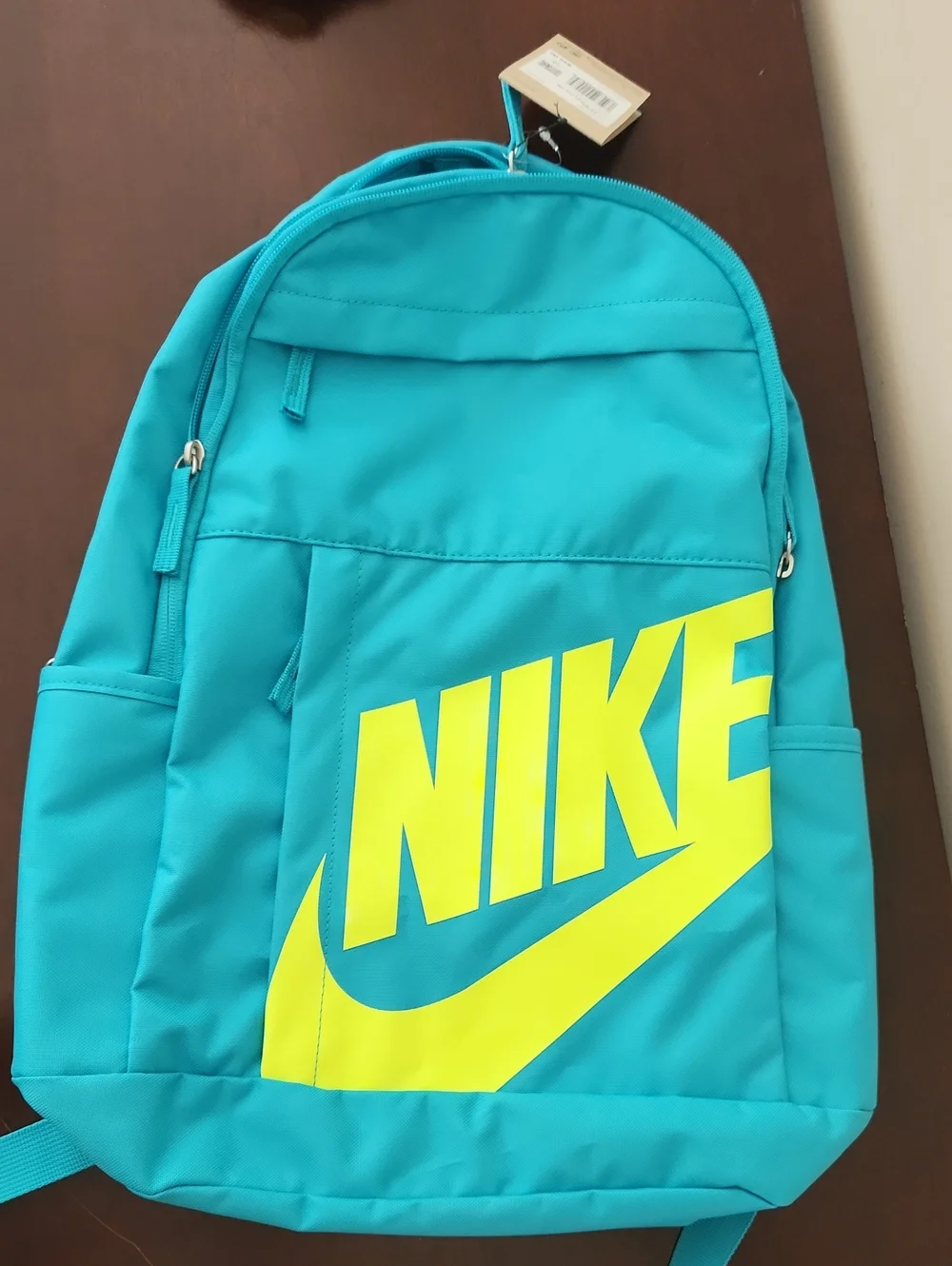 Nike Teal Backpack with Neon Yellow Logo